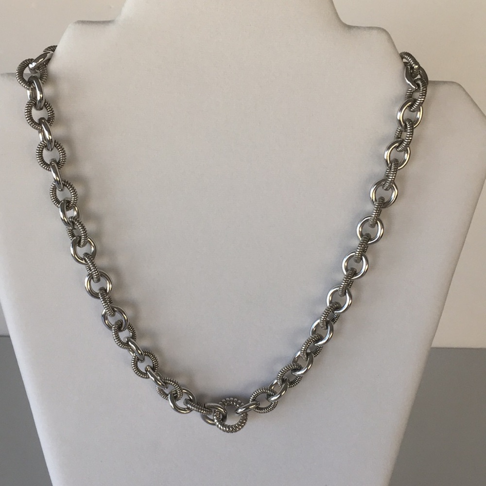 Judith Ripka 20” Textured Polished Link Necklace